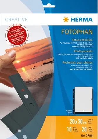 Herma Fotophan 20x30 cm černá / Samolepicí listy do fotoalba / 10 ks