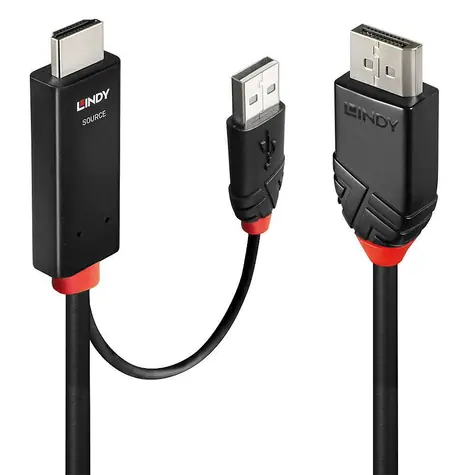 Lindy černá/červená / Adaptér / HDMI - DisplayPort / 4K 60Hz / 2 m
