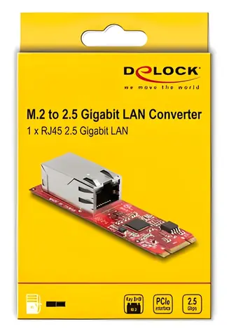 DeLock Adaptér M.2 Key B+M - RJ45 / Síťový adaptér / 2,5 Gigabit LAN / Intel i225V