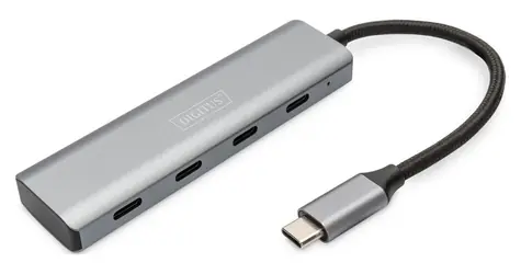 Digitus USB-C 4-Port stříbrná / USB hub / 4x USB-C 3.2 Gen 1 / hostitelský port USB-A