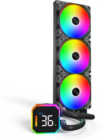 Montech HyperFlow Digital 360 černá / Komplet vodního chlazení / 3x 120 mm / ARGB / LED displej / AMD + Intel