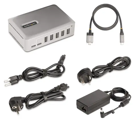 StarTech stříbrná / USB-C hub / 7 portů / USB 3.2 Gen 2 / napájecí adaptér / 1 m kabel