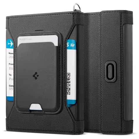 Spigen Universal Passport Holder černá / Pouzdro na doklady / MagSafe peněženka na 2 karty / RFID ochrana