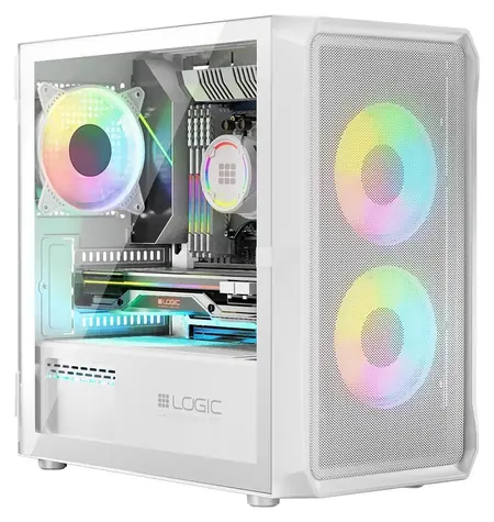 Logic Portos ARGB Mini bílá / PC skříň / micro-ATX / 1x USB 3.0 / 2x USB 2.0 / bez zdroje / průhledná bočnice