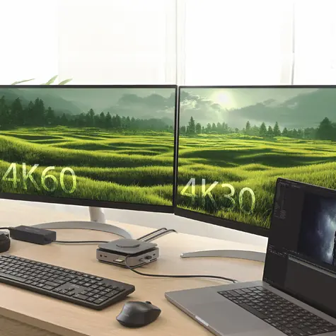 j5create USB-C Dual 4K Dock šedá / Dokovací stanice / 2x HDMI / GaN adaptér 140W / PD3.1 / LAN