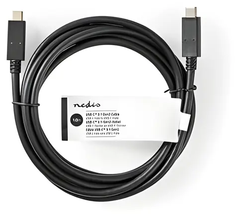 Nedis USB-C - USB-C černá / Datový kabel / USB 3.2 Gen 2 / 10 Gbps / 15 W / 1 m