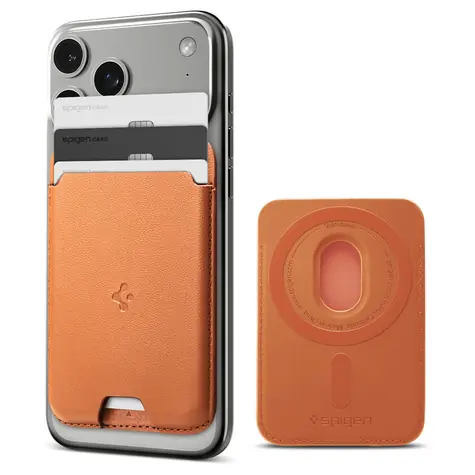 Spigen Valentinus metalická oranžová / Držák na karty / MagSafe / 3 karty