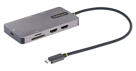 StarTech USB-C Multiport adaptér šedá / USB-C na 2x HDMI / 4K 60Hz / USB-A / Ethernet / čtečka karet