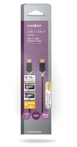 Nedis antracitová / Kabel USB-C (M) - USB-C (M) / 60 W / 4K 60Hz / 5 Gbps / 1 m