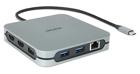 DICOTA USB-C 10v1 stříbrná / Dokovací stanice / 2x HDMI 8K / 6x USB / PD 100W / RJ-45