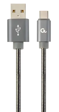 Gembird Cablexpert šedá / Kabel / USB 2.0 A (M) - USB-C (M) / metalická spirála / 1 m