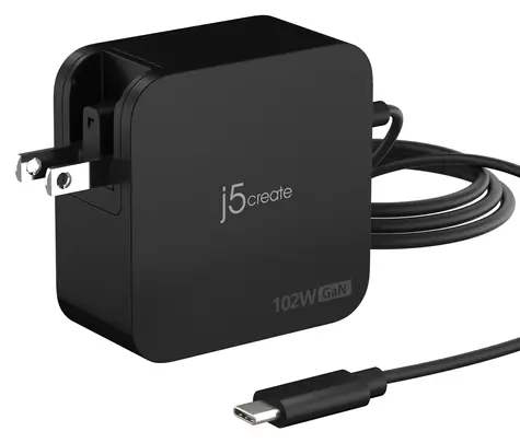 J5Create GaN 102W černá / Nabíjecí adaptér / 2x USB-C / PD / vyměnitelné vidlice