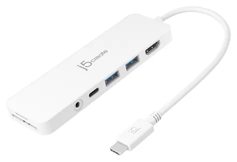 J5Create USB-C Multi-Port Hub bílá / USB-C hub / HDMI / čtečka karet / Power Delivery
