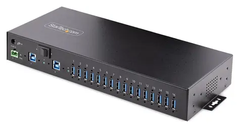 StarTech USB hub 16 portů černá / Industriální USB hub / USB 3.2 Gen 2 Type-A / 12-24 V DC / Kovové provedení