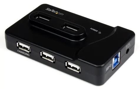 StarTech černá / USB Hub / 6 portů / 4x USB 2.0 / 2x USB 3.2 Gen 1 Type-A / napájecí adaptér