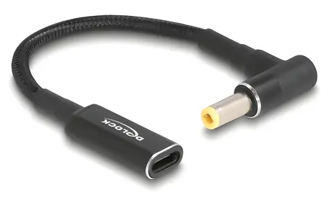 Delock 19,5V USB-C černá / Napájecí adaptér pro notebook / 90° / 3A / 0,15 m / USB Power Delivery