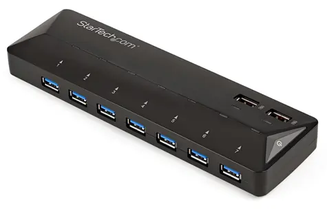 StarTech USB Hub 7 portů černá / USB hub / USB 3.0 / 2x rychlonabíjecí port 2,4 A