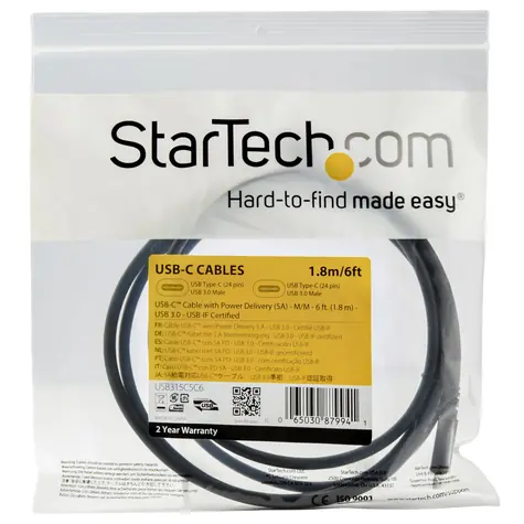 StarTech USB-C na USB-C černá / Kabel / USB 3.0 5Gbps / PD 5A / USB-IF / 1,8 m