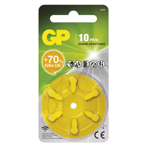 GP ZA10 (7005ZD, PR70) 6 ks / Baterie do naslouchadel / 1,45V / 90 mAh / ZnAir