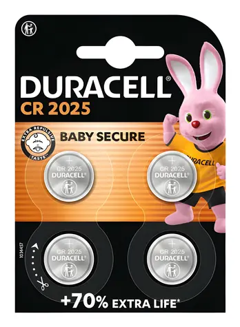 Duracell CR2025 / Knoflíková baterie / Lithium / 3 V / 4 ks