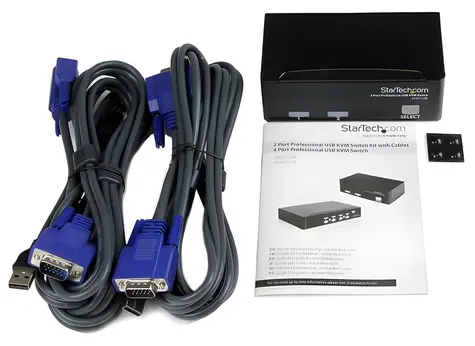 StarTech KVM přepínač 2-portový USB / KVM přepínač / 2 porty / USB / s kabely / černá