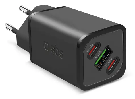 SBS NanoTube černá / Cestovní adaptér / GaN / 2x USB-C, USB-A / 140 W / PD