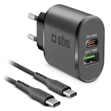 SBS černá / Cestovní nabíjecí sada / USB-A a USB-C / PD 20 W