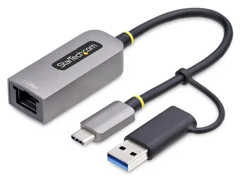 StarTech adaptér USB-C na Ethernet šedá / Síťový adaptér / 5 Gbps / USB-A redukce / 15 cm