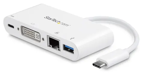 StarTech Multiport adaptér USB-C na DVI, RJ45 a USB-A bílá / Adaptér / DVI-I / RJ45 Ethernet / USB-A 3.2