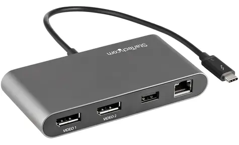 StarTech Thunderbolt 3 Mini Dock / Dokovací stanice / 2x DisplayPort / USB 3.2 Gen2 Type-A / LAN RJ45 / Hliník