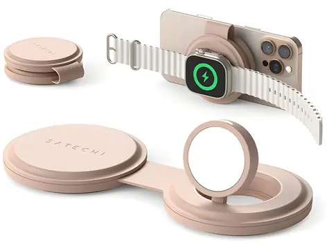 Satechi OnTheGo 2in1 Wireless Charger Desert Rose / Bezdrátová nabíječka / Qi2