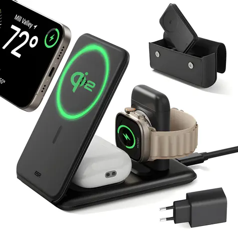 ESR Travel 3v1 černá / Skládací cestovní nabíječka / Qi2 / pro telefon, hodinky a sluchátka