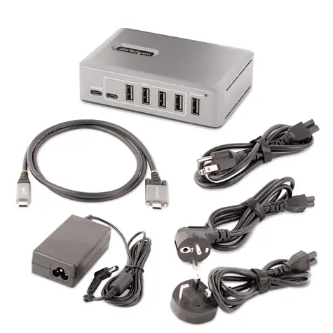 StarTech USB-C Hub 10 portů šedá / USB hub / 8x USB-A / 2x USB-C / 10 Gbps / napájecí adaptér