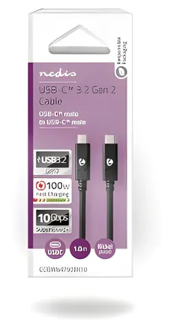Nedis USB-C 3.2 Gen2 1 m černá / Datový kabel / 100 W / 10 Gbps / 4K 60 Hz