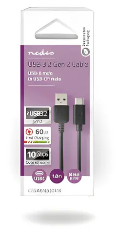 Nedis USB-A - USB-C černá / USB kabel / USB 3.2 Gen 2 / 60 W / 10 Gbps / 1 m