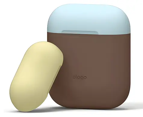 Elago AirPods Silicone Duo Case tmavě hnědá/modrá, žlutá / Silikonové pouzdro / 2 ks / pro Apple AirPods