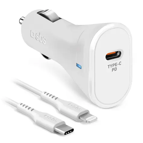 SBS bílá / Nabíjecí sada do auta / USB-C/Lightning / PD 20 W