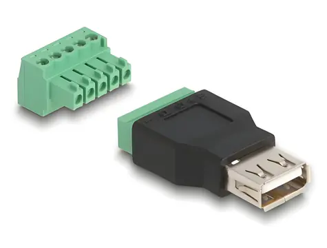 Delock USB 2.0 Typ-A (M) - Terminal Block 5-pin / Adaptér / černá, zelená / 5V / 2A