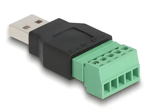 DeLock / Adaptér / USB 2.0 Typ-A - Terminal Block 5 pin / 2-dílný / černá, zelená
