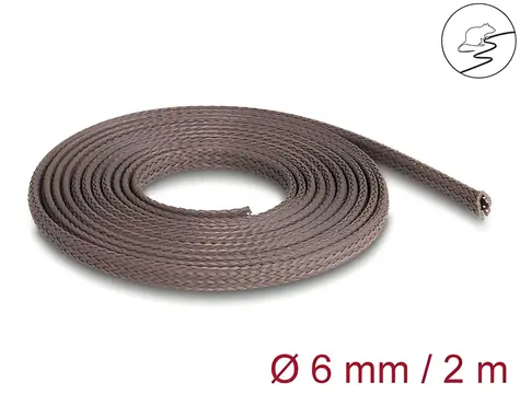 DeLock hnědý / Opletená kabelová hadice / 2 m / 6 mm / odolná hlodavcům / polyester