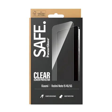 PanzerGlass SAFE UWF pro Xiaomi Redmi Note 15 4G/5G černá / Tvrzené sklo / Plně nalepovací / 0,4 mm / 11 g