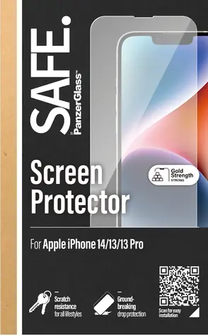 PanzerGlass SAFE pro iPhone 16e/14/13 Pro/13 černá / Tvrzené sklo / Case Friendly / plně nalepovací / 0,51 mm
