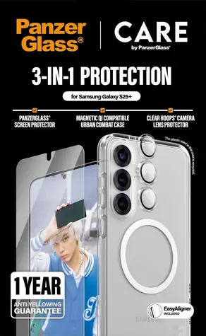 PanzerGlass CARE / Ochranné příslušenství 3v1 / Samsung Galaxy S25+ / tvrzené sklo / plně nalepovací / průhledné