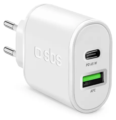 SBS bílá / Cestovní adaptér / GaN / USB-A PD 65 W / USB-A AFC 18 W