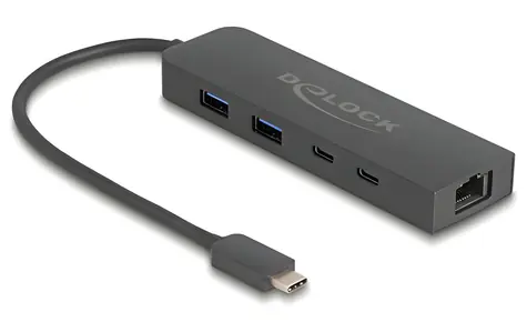 DeLock USB-C Hub 5portový černá / USB hub / 10 Gbps / 2,5G LAN / PD 85 W