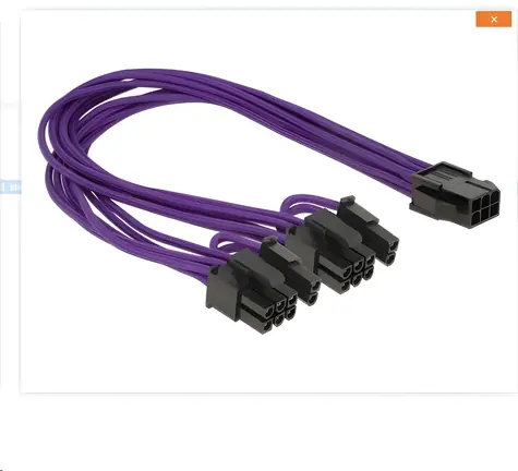 Delock PCI-E 6pin samec - 2x 8pin samice černá, fialová / Napájecí kabel / 0,3 m / textilní opletení / 18 AWG
