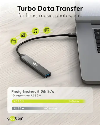 Goobay 74460 světle šedá / USB hub / 5 portů / USB-C na USB-C/USB-A / 5 Gbit/s