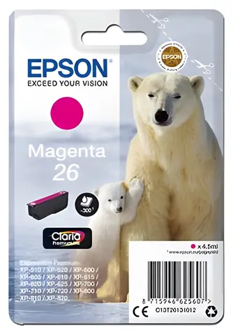 Epson 26 purpurová / Originální inkoustová cartridge / 4.5 ml / XP-510, 520, 600, 605, 610, 615, 620