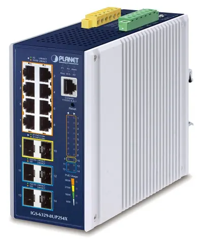 Planet IGS-6329-8UP2S4X / Switch průmyslový / L3 / 8x 1Gb RJ-45 / 2x 2.5Gb SFP / 4x 10Gb SFP+ / PoE 802.3bt 360W