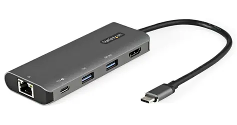StarTech USB-C Multiport adaptér černá/šedá / Adaptér / USB-C na HDMI & RJ45 / 4K 30Hz / 2x USB-A / 100W PD